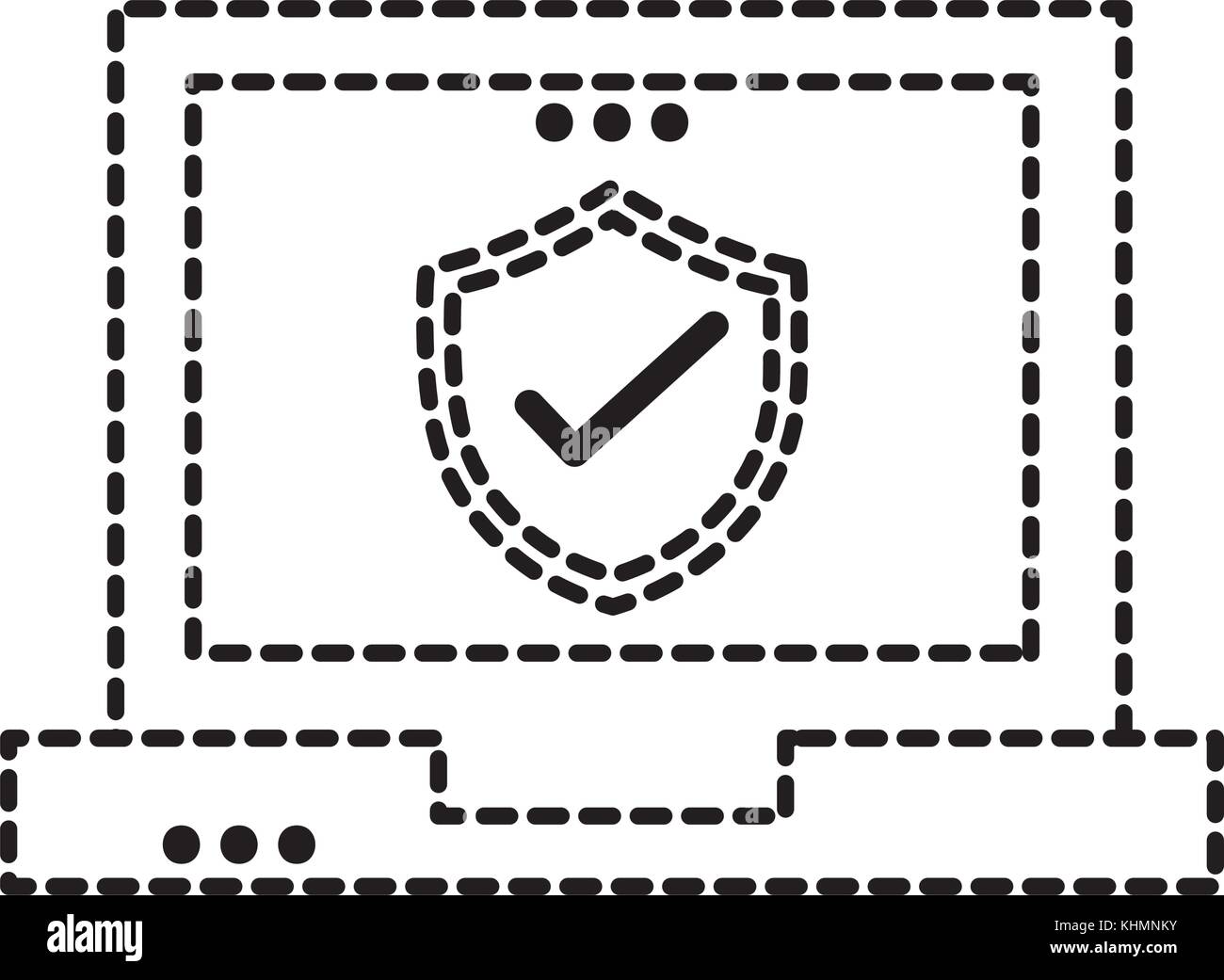 dotted shape shield security protection inside laptop technology vector ...