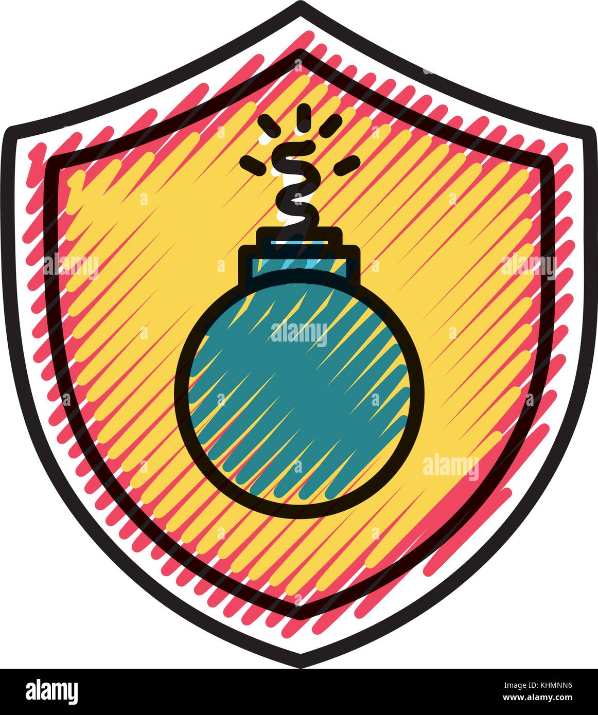 grated dangerous bomb inside security shield object vector illustration ...