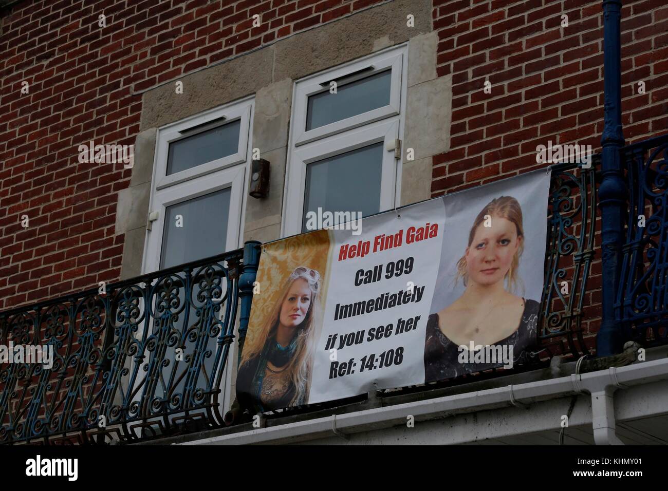 Swanage, Dorset  UK. 18th Nov 2017. Posters on display in Swanage, as volunteers join in the search for missing teenager Gaia Pope part of a mass search around the area Credit: Carolyn Jenkins/Alamy Live News Stock Photo