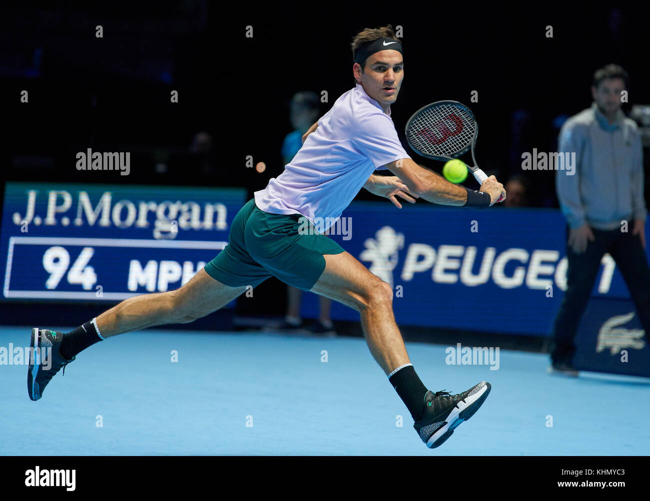 ATP Tennis, London, November 18, 2017 Roger FEDERER, SUI in action Roger  FEDERER, SUI vs David GOFFIN, BEL 6-2, 3-6, 4-6 at the NITTO ATP FINALS  Tennis men in Millenium Arena, O2