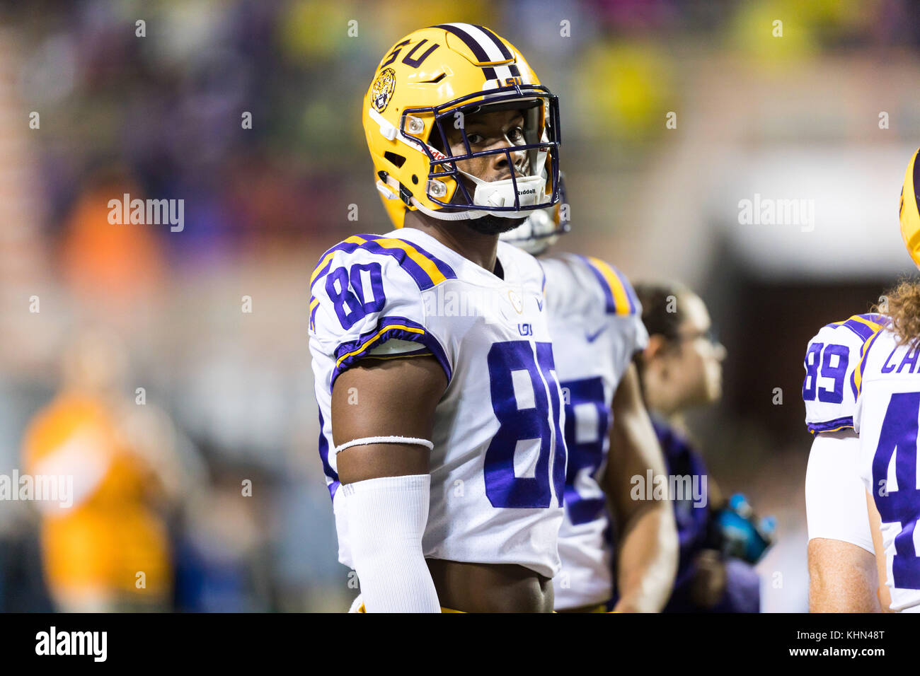 November 18, 2017: Jamal Pettigrew #80 of the LSU Tigers before the NCAA football game between the University of Tennessee Volunteers and the Louisiana State University Tigers at Neyland Stadium in Knoxville, TN Tim Gangloff/CSM Stock Photo