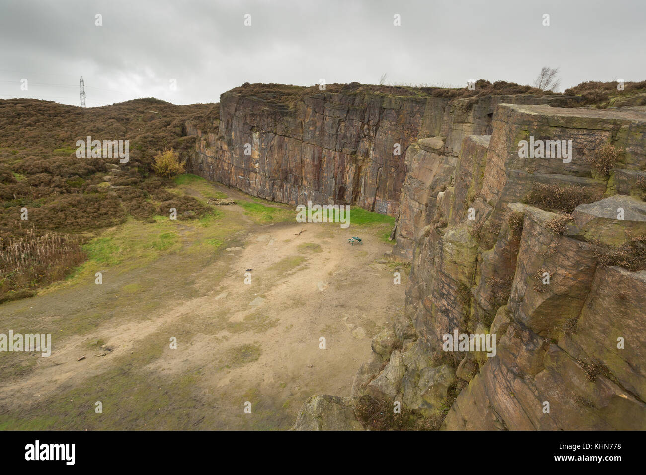 Rock climbing venue Hobson Moor Quarry, Stalybridge, Tameside, Greater Manchester Stock Photo