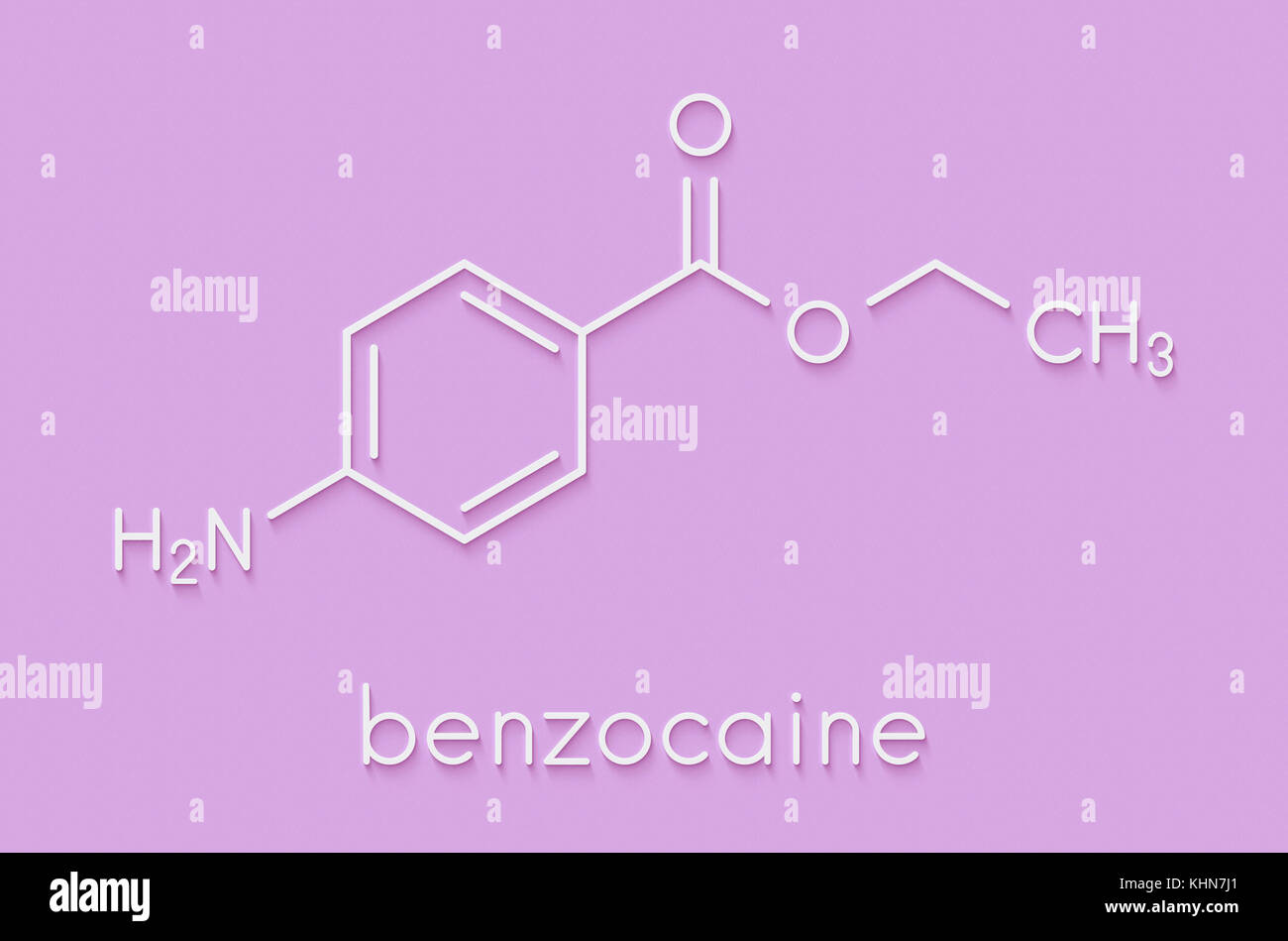 Benzocaine local anesthetic drug molecule. Skeletal formula Stock Photo