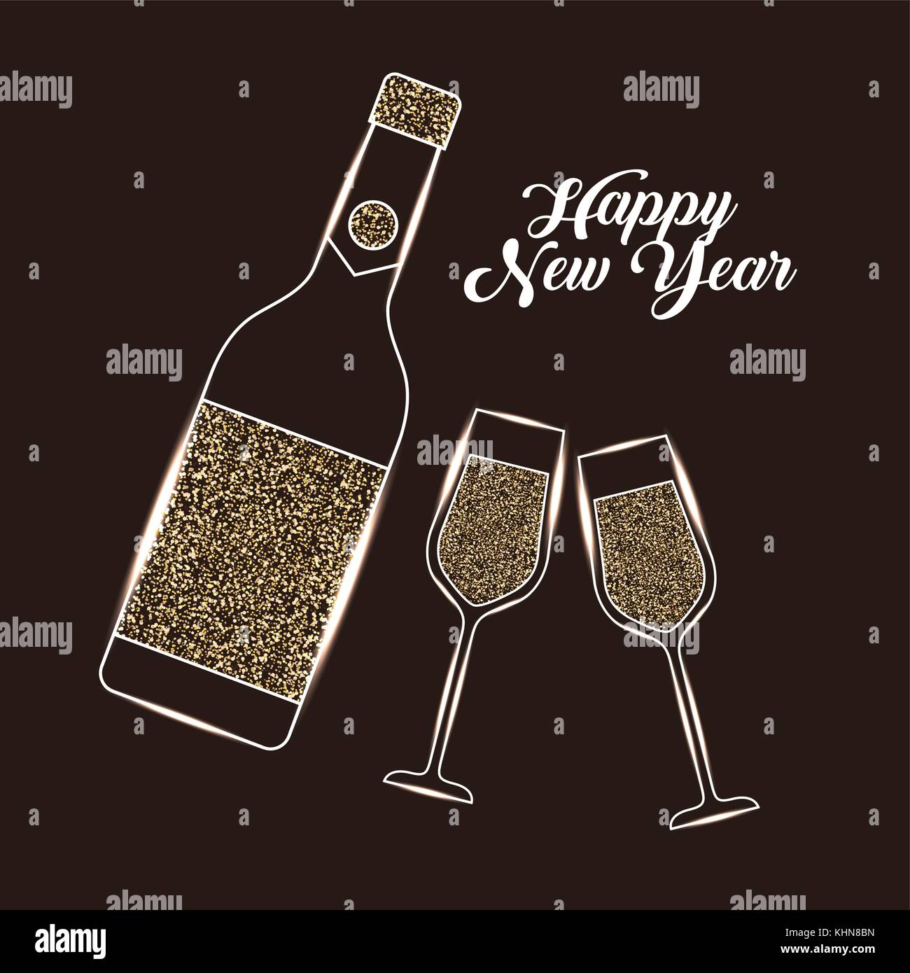 happy new year bottle champagne and glass celebration Stock Vector ...