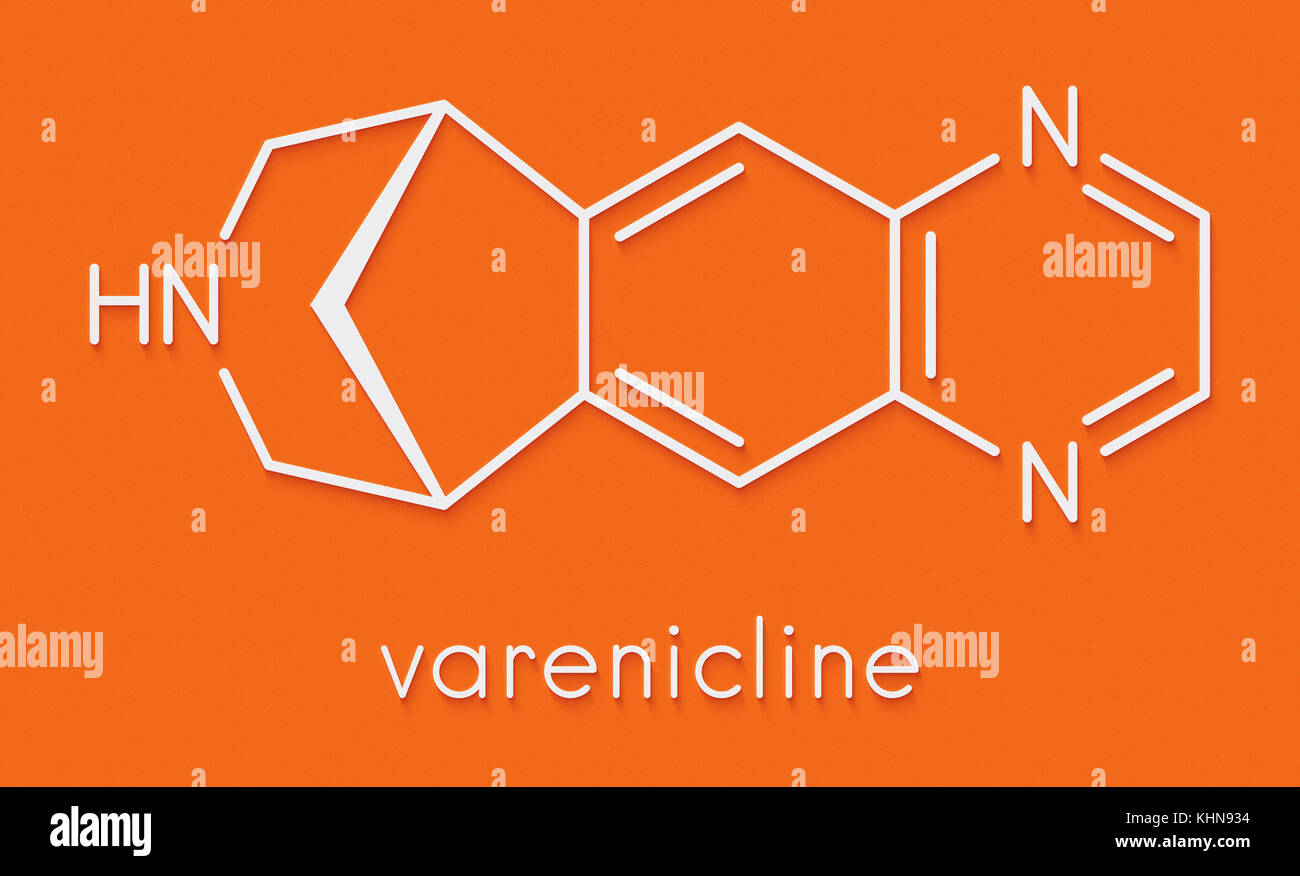 Varenicline smoking cessation drug molecule. Skeletal formula Stock