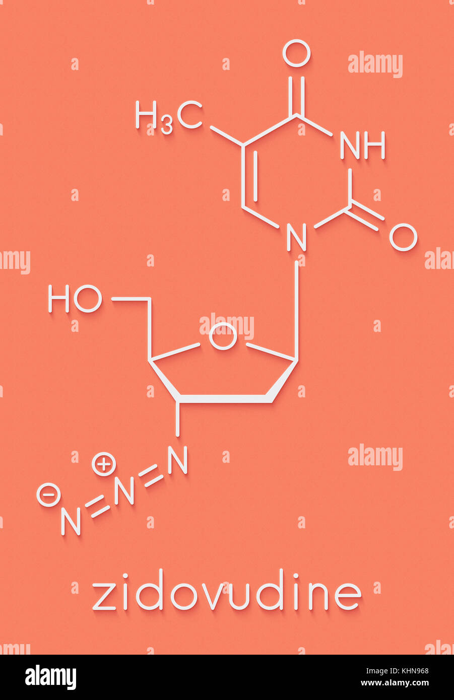 Zidovudine (azidothymidine, AZT) HIV drug molecule. Skeletal formula. Stock Photo