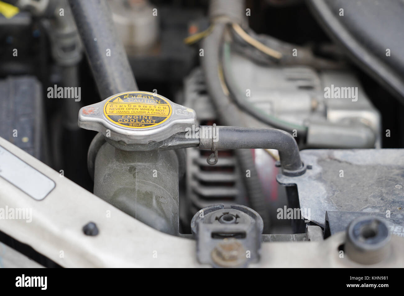 coolant checkup automobile dirty engine Stock Photo
