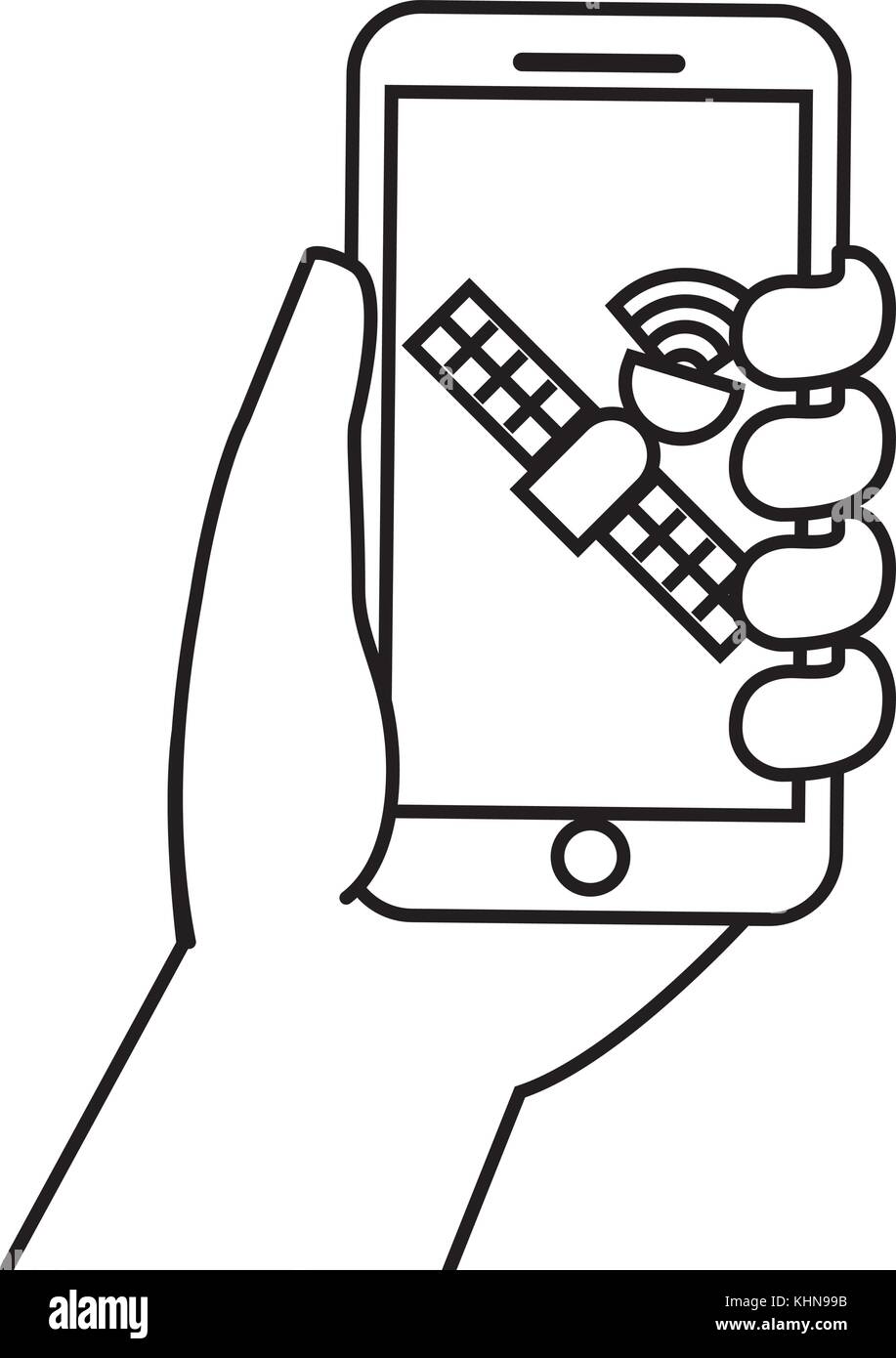 hand holding smartphone gps navigation satellite Stock Vector Image ...