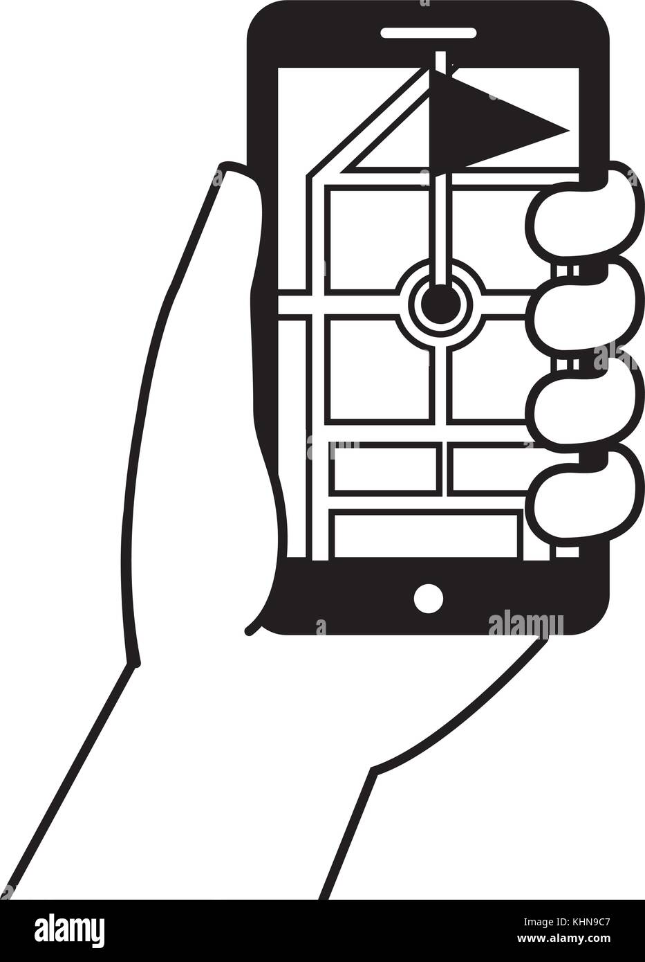 hand holding smartphone gps navigation flag pointer Stock Vector Image ...