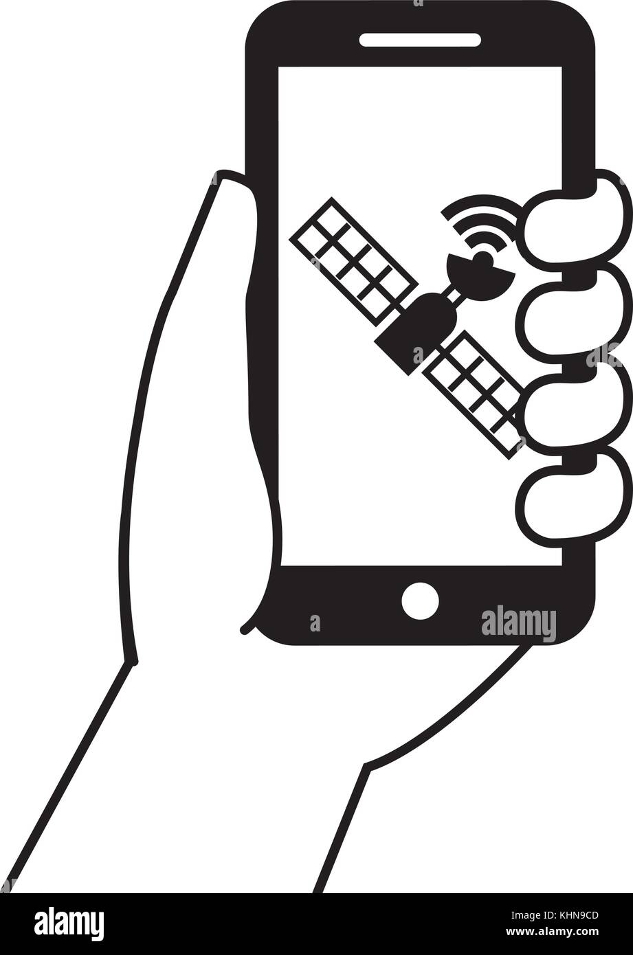 hand holding smartphone gps navigation satellite Stock Vector Image ...