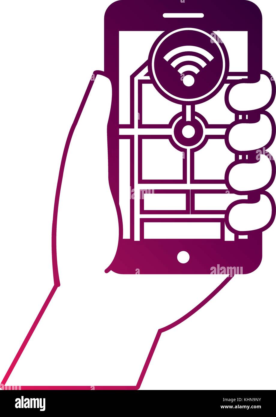 hand holding smartphone gps navigation wifi signal Stock Vector Image ...