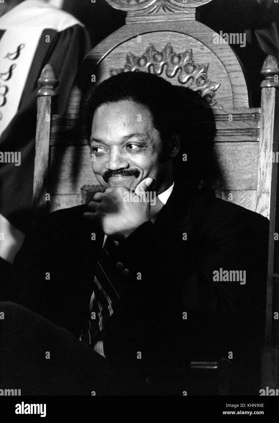 Jesse Jackson campaigns during his 1984 bid for President of the United States. On November 3, 1983, Jackson announced his campaign for President of the United States in the 1984 election,becoming the second African American to mount a nationwide campaign for president. In the Democratic Party primaries, Jackson, who had been written off by pundits as a fringe candidate with little chance at winning the nomination, surprised many when he took third place behind Senator Gary Hart and former Vice President Walter Mondale, who eventually won the nomination. Stock Photo