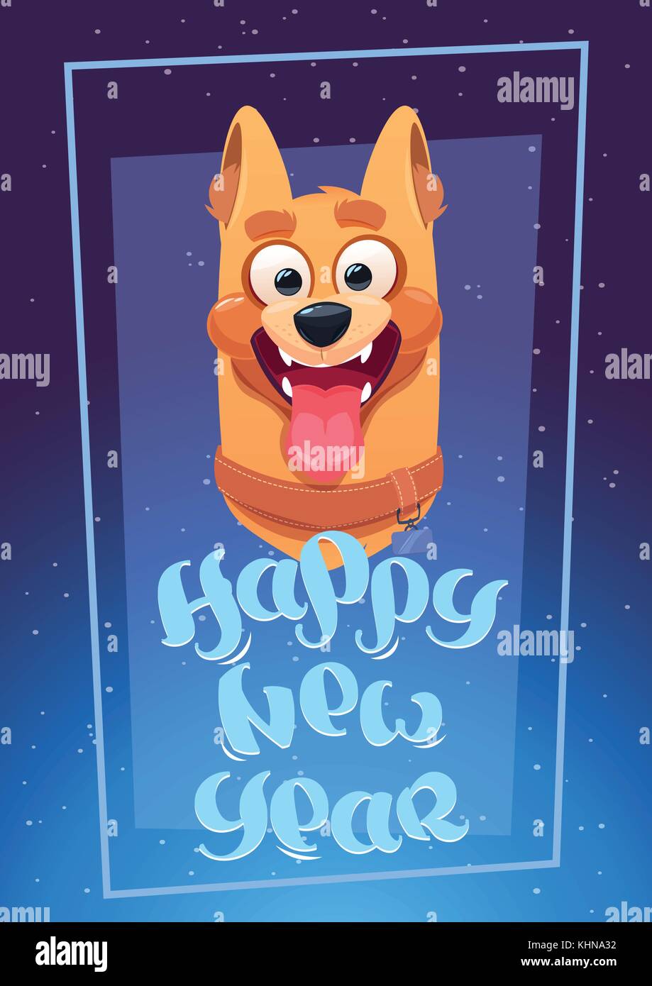Happy New Year Card With Dog Blue Background 2018 Symbol Holiday ...
