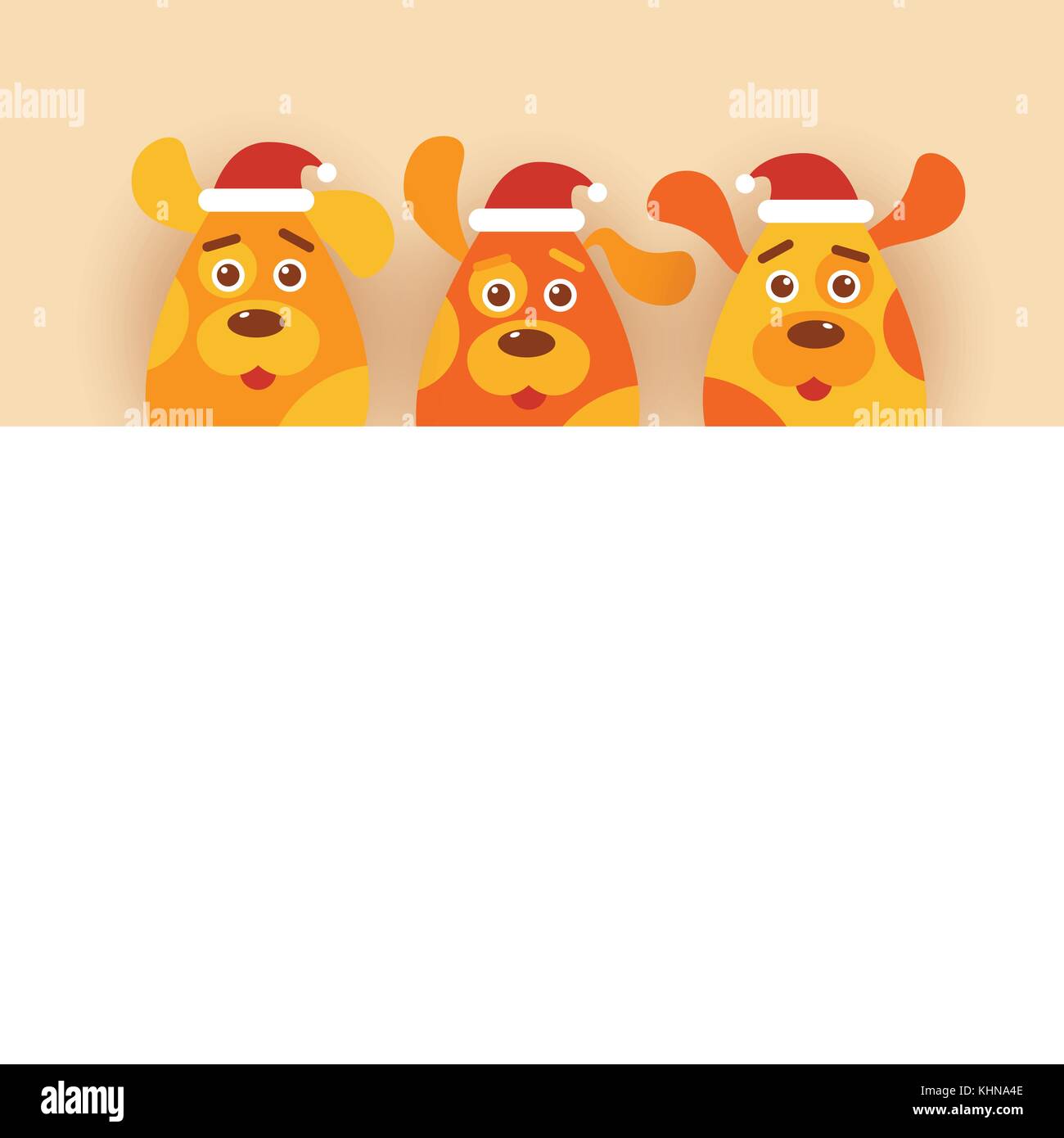 Dogs Wearing Santa Hats Over White Background With Copy Space Holiday ...