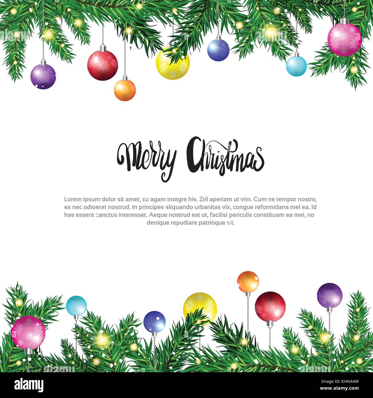 White Christmas Background With Frame From Fir Branches Decorated With ...