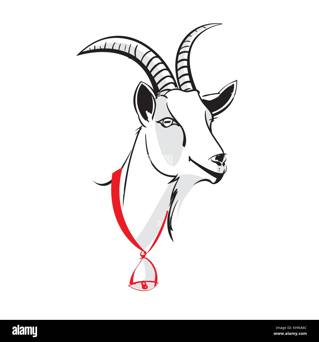 Goat head vector image sketch, illustration Stock Vector