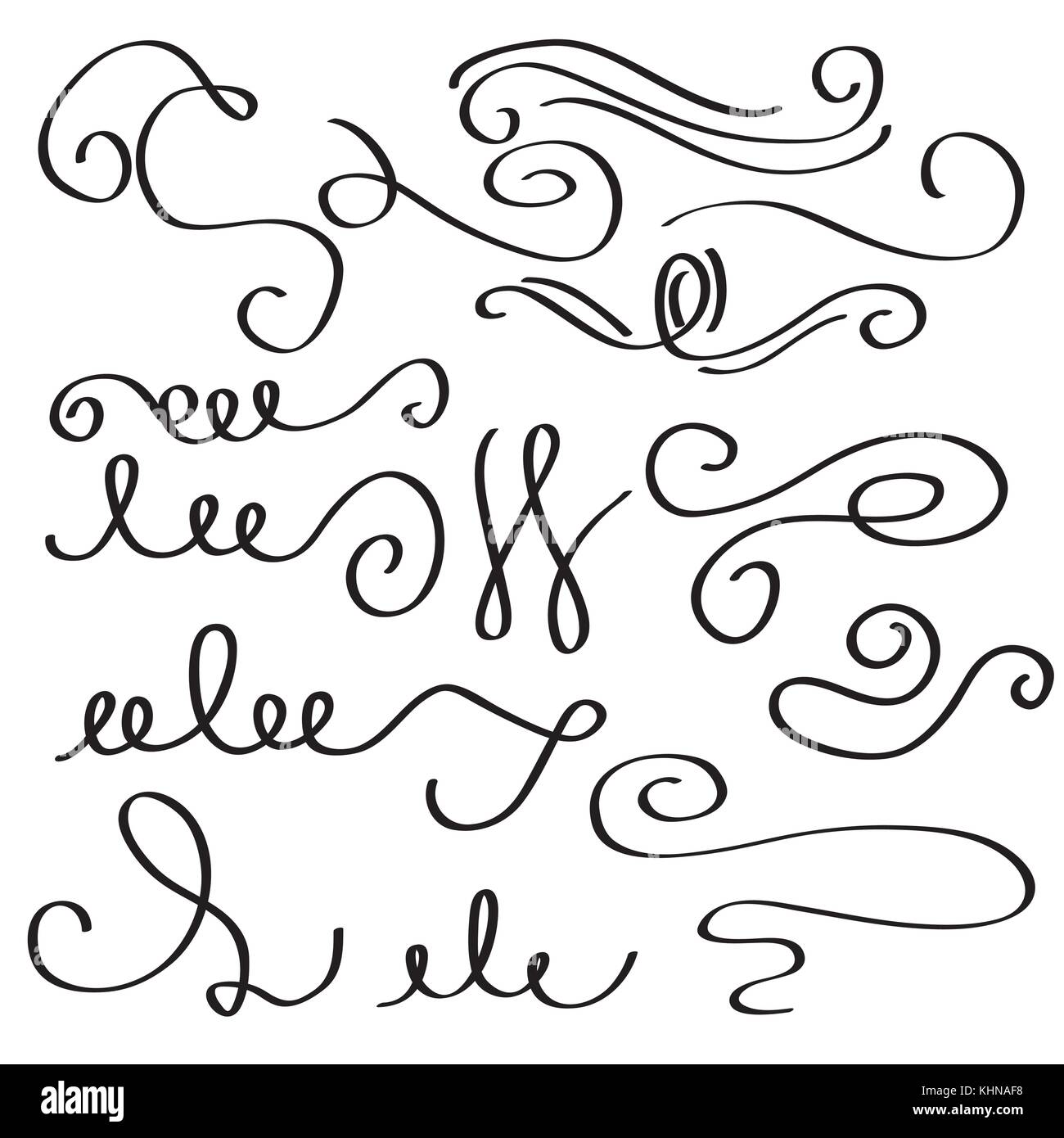 set of decorative calligraphic elements filigreee swirl dividers Stock ...