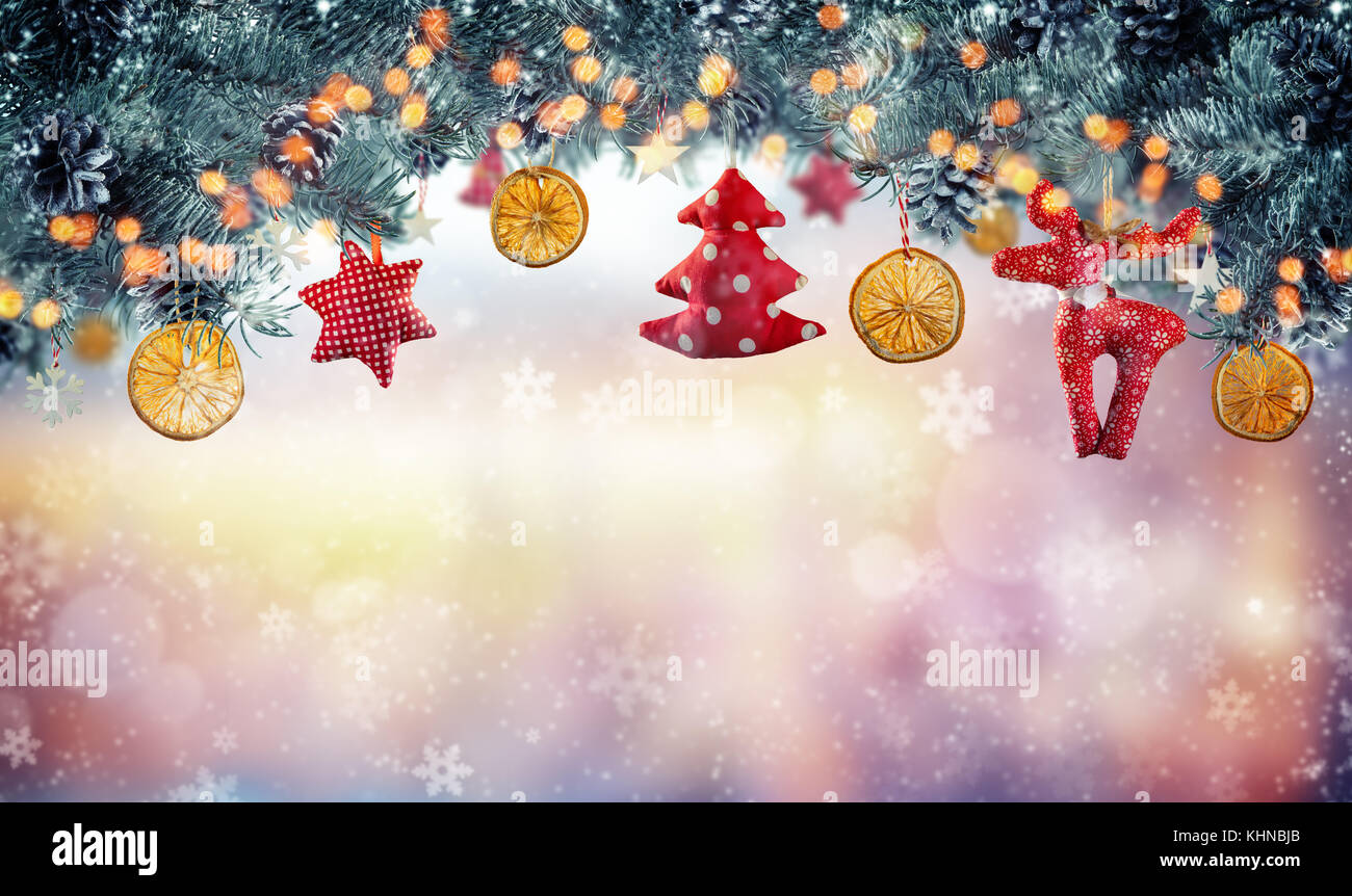 Christmas background with hand made cloth decorations. Free space for text.  Celebration and decorative design, high resolution image Stock Photo - Alamy