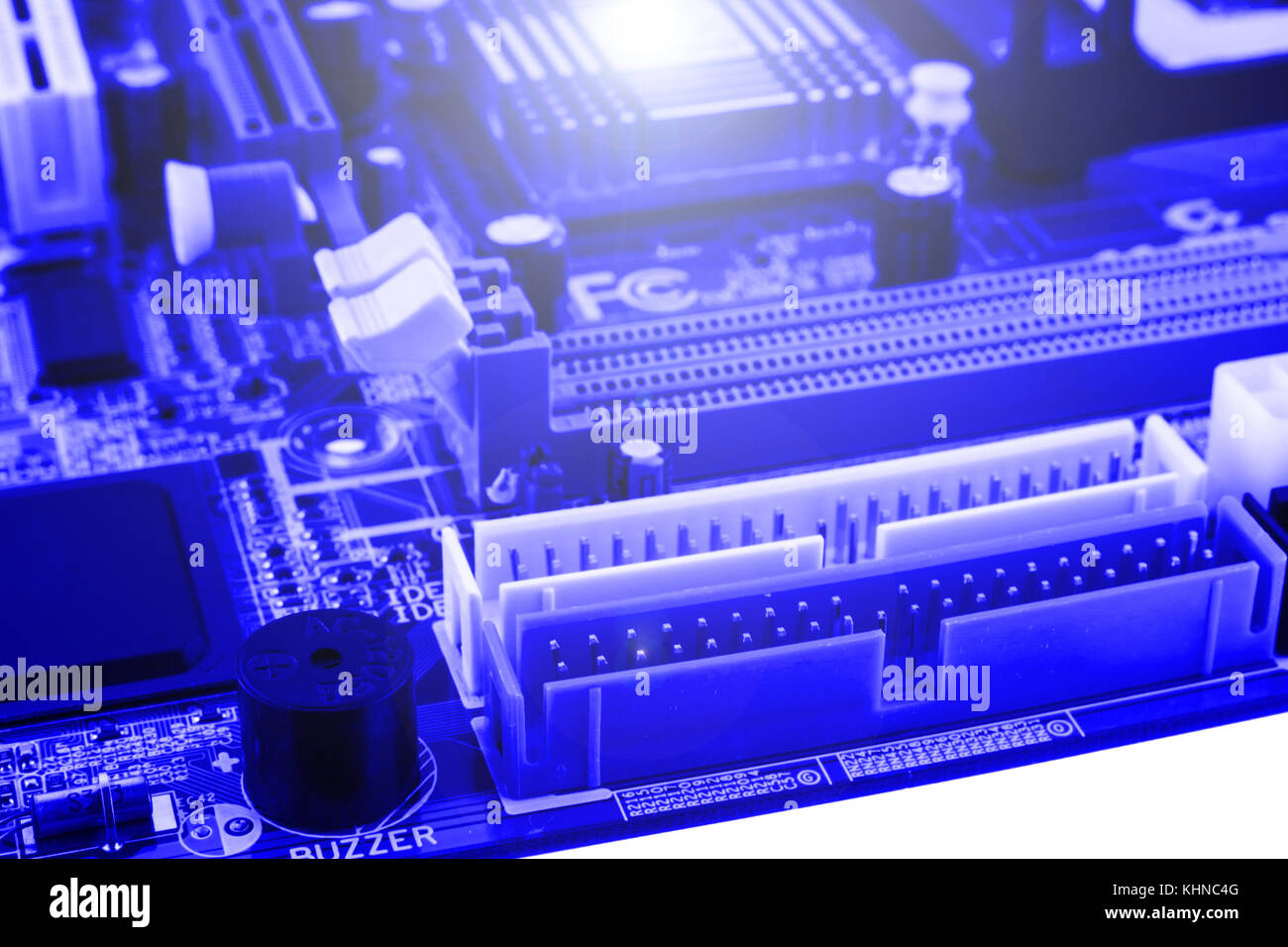 Radiator on chip of northbridge of computer motherboard close macro