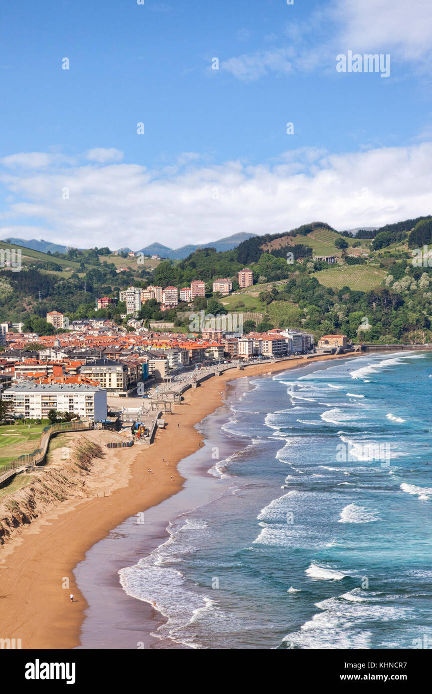 High angle view of the beach at Zarautz Bay, Basque Country, Spain. Stock Photo
