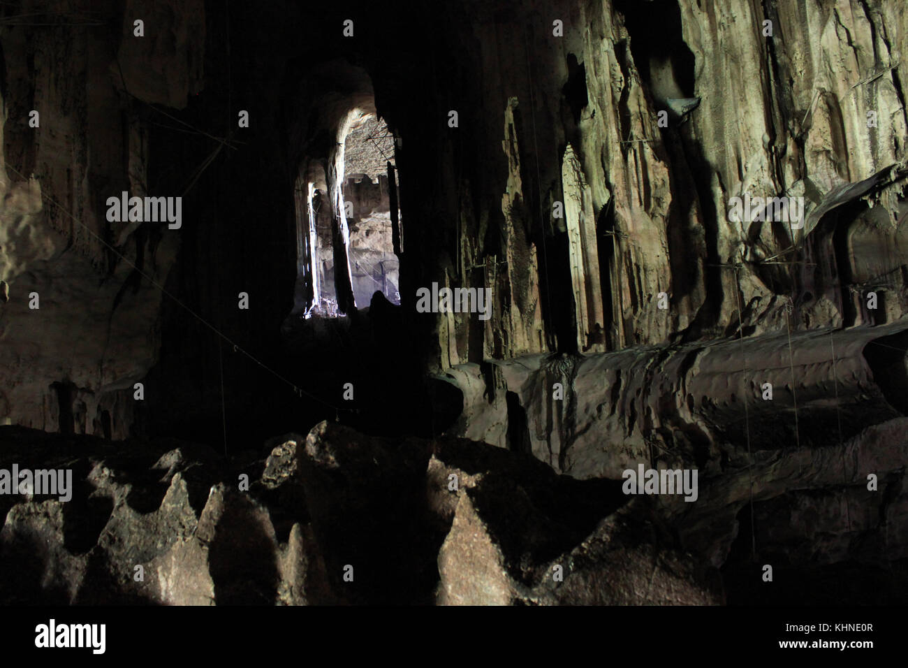 Inside dark cave in Niah national park in Borneo, Malaysia Stock Photo
