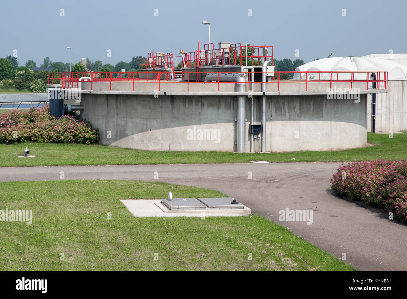 View at concrete bassin of Dutch Sewage Treatment Plant Stock Photo