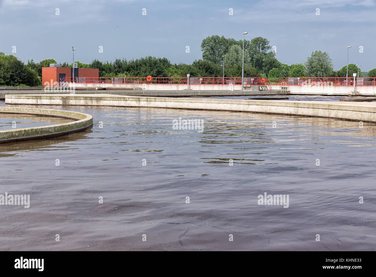 Sewage treatment, plant, aeration of the wastewater. Stock Photo