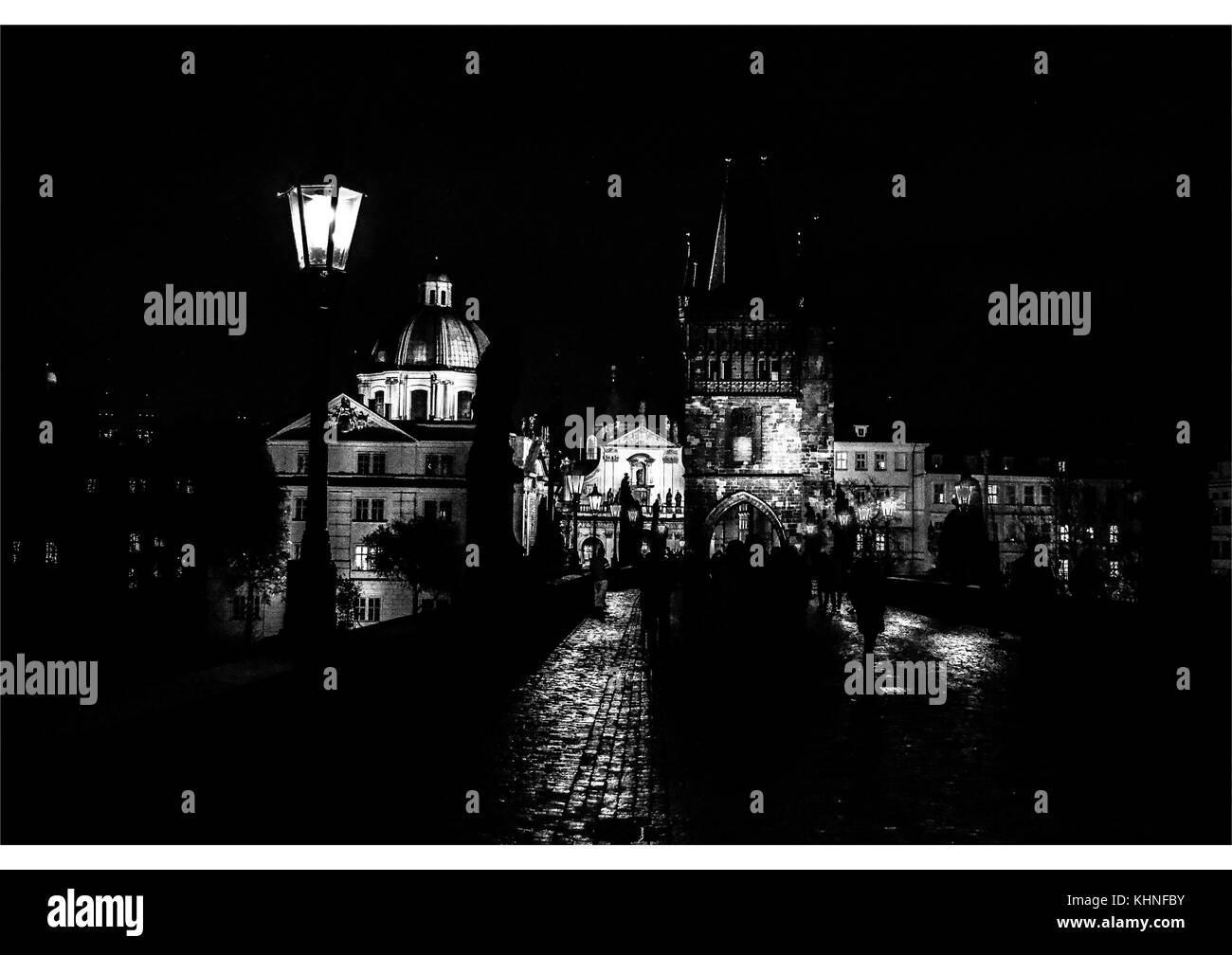 Midnight view of Charles Bridge, Prague, Czech Republic Stock Photo