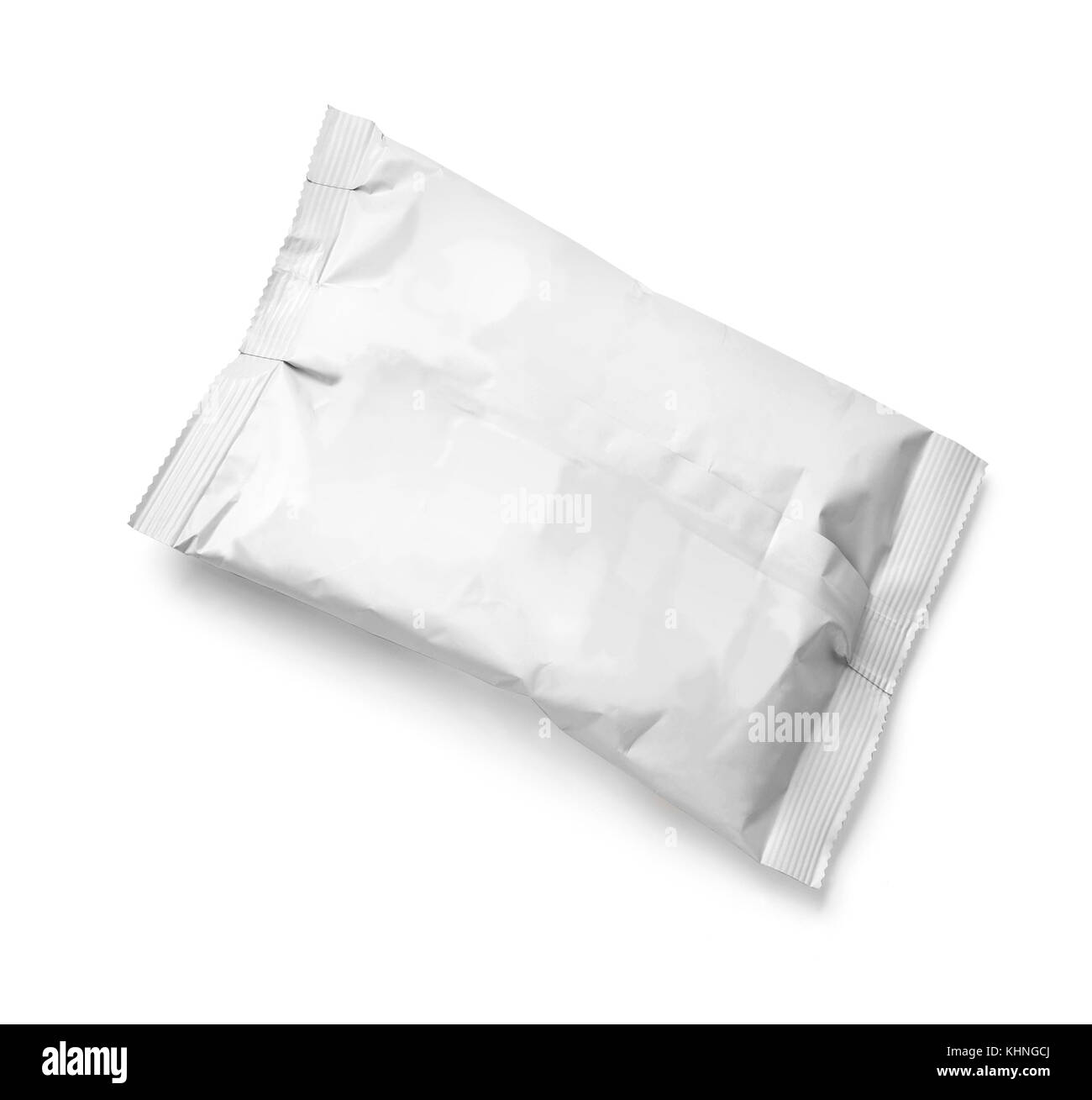 White Blank Foil Food Snack Sachet Bag Packaging For Coffee, Salt, Sugar, Pepper, Spices, Sachet, Sweets, Chips, Cookies.. with clipping path Stock Photo