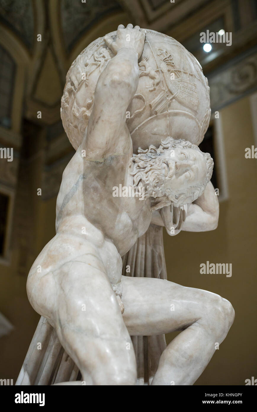 Naples. Italy. Atlas Farnese sculpture, 2nd century A.D. Museo Archeologico Nazionale di Napoli. Naples National Archaeological Museum. Stock Photo