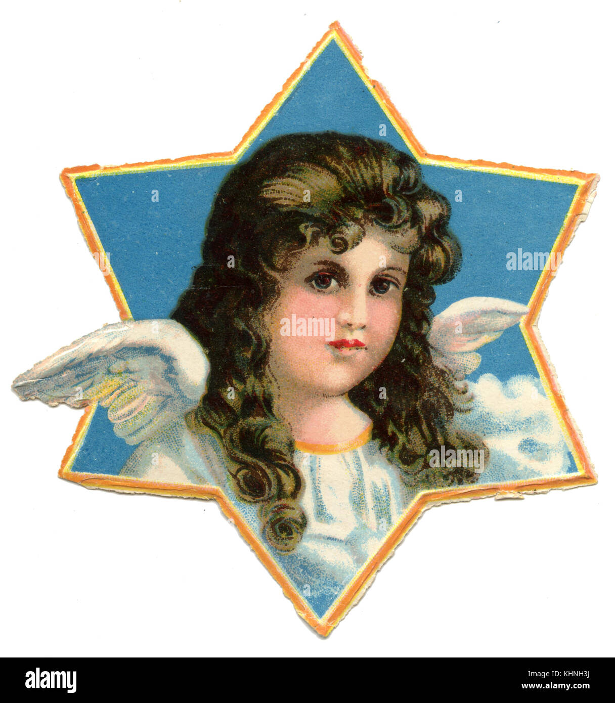 scrap: angel face in a star (Glanzbild, Oblate: Engelsgesicht im Stern) Stock Photo