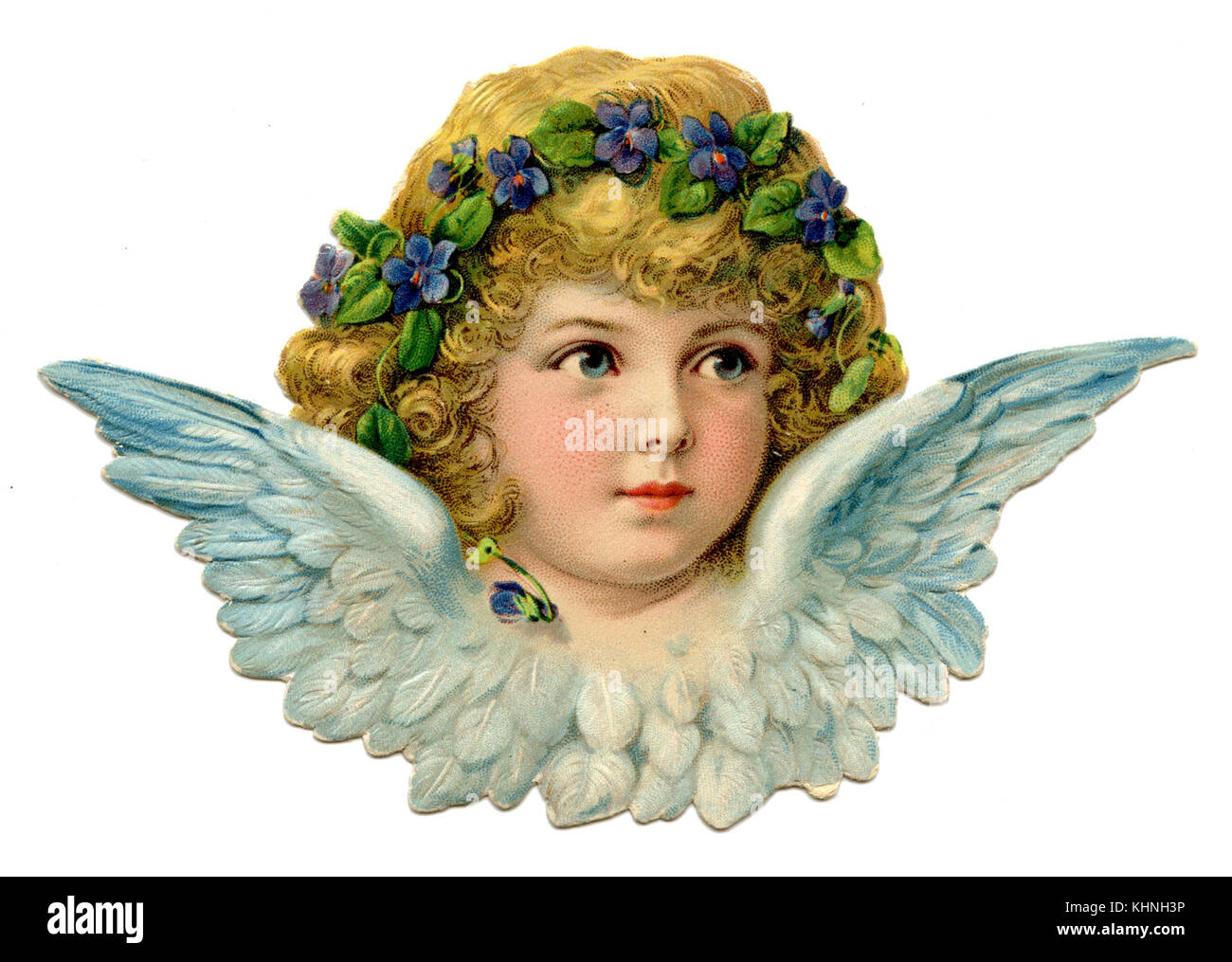 scrap: angel face, light blue (Glanzbild, Oblate: Engelsgesicht, hellblau) Stock Photo