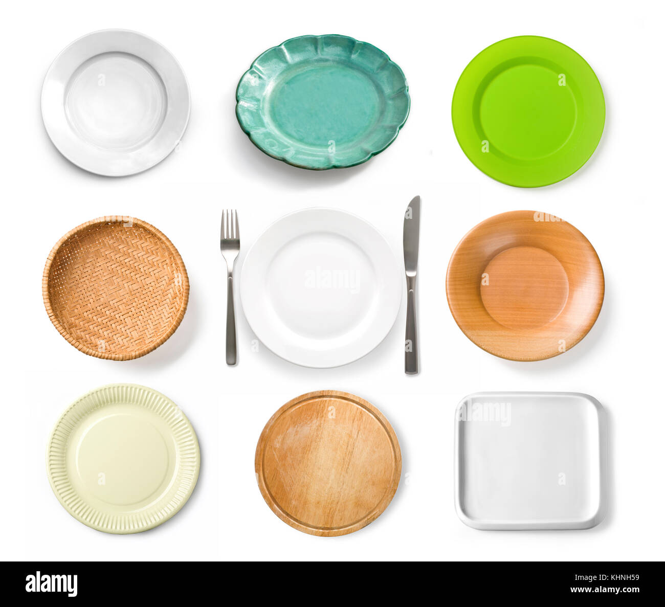 Different tableware isolated on white background Stock Photo - Alamy