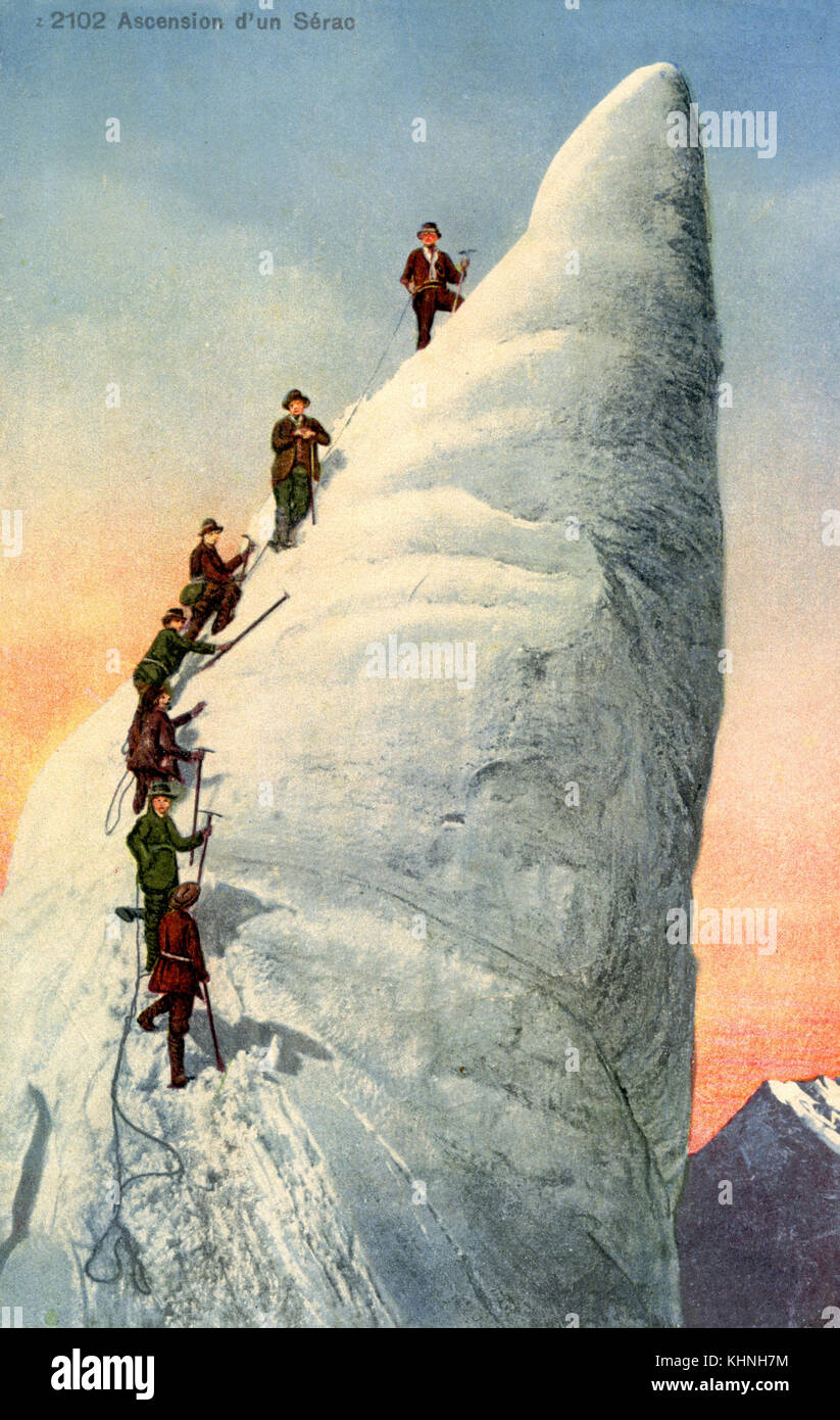 Mountaineers climbing a serac (Bergsteiger beim Besteigen eines Eisturms) Stock Photo