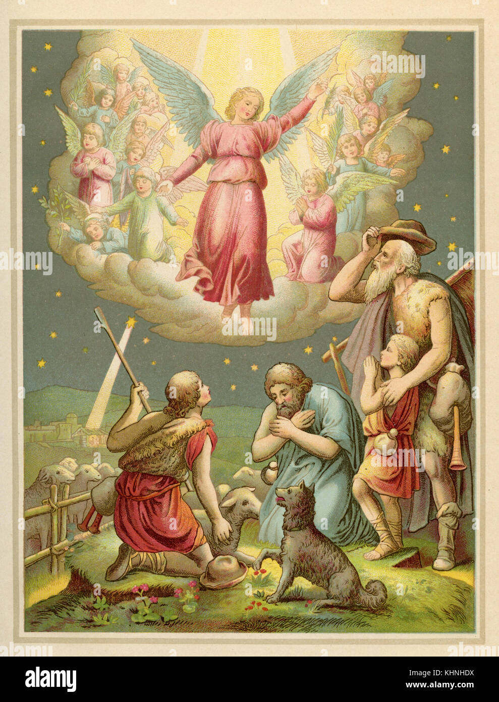 Angel announces the birth of Christ to the shepherds in the field (Engel verkündet den Hirten auf dem Felde die Geburt Christi) Stock Photo