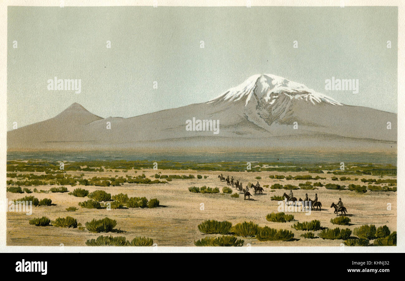 Large and small Ararat, seen from Aralykh. After H.F.R. Lynch 'Armenia' (Großer und kleiner Ararat, gesehen von Aralykh. Nach H.F.R. Lynch 'Armenia') Stock Photo