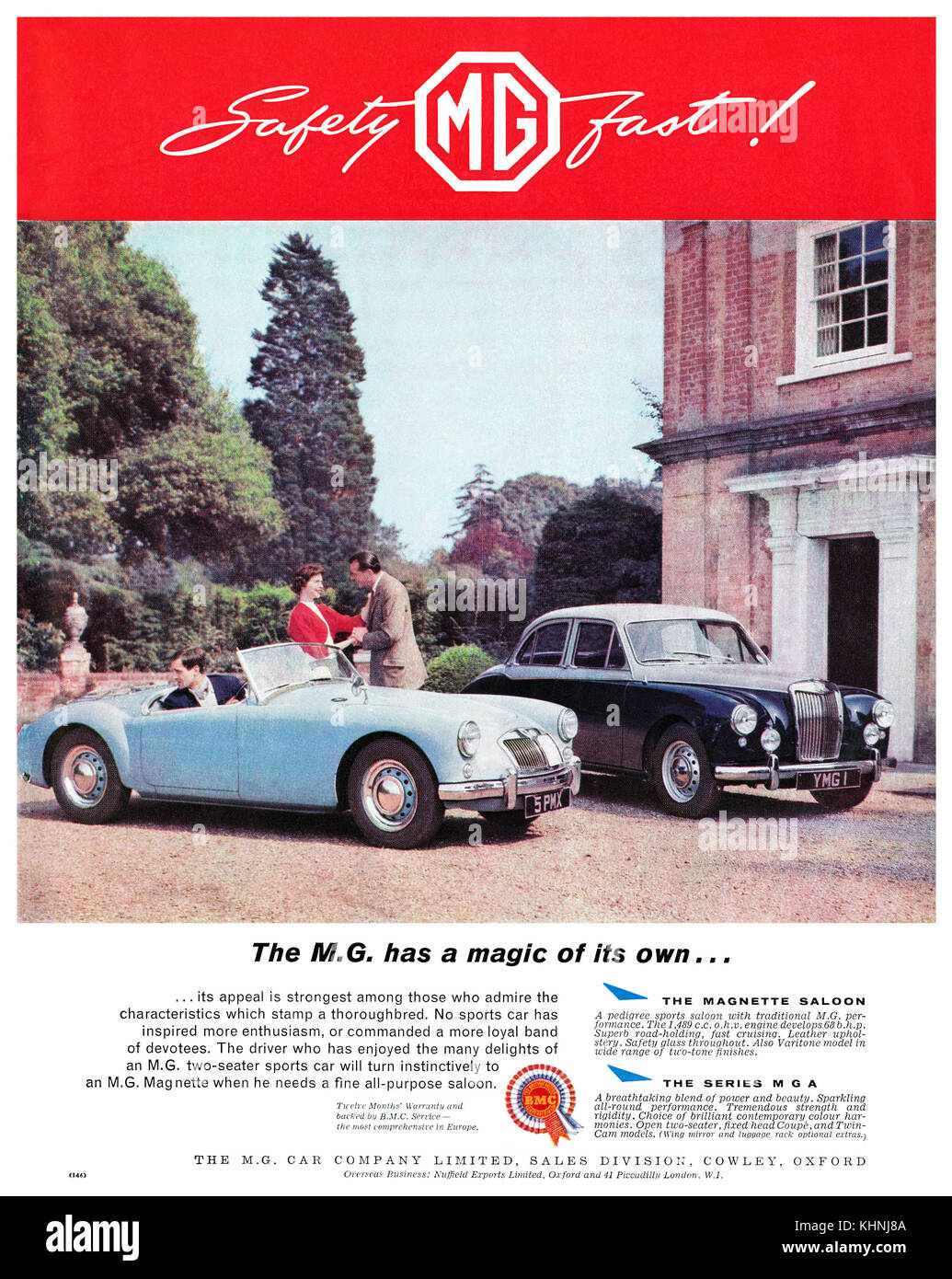 1958 British advertisement for MG motor cars Stock Photo Alamy