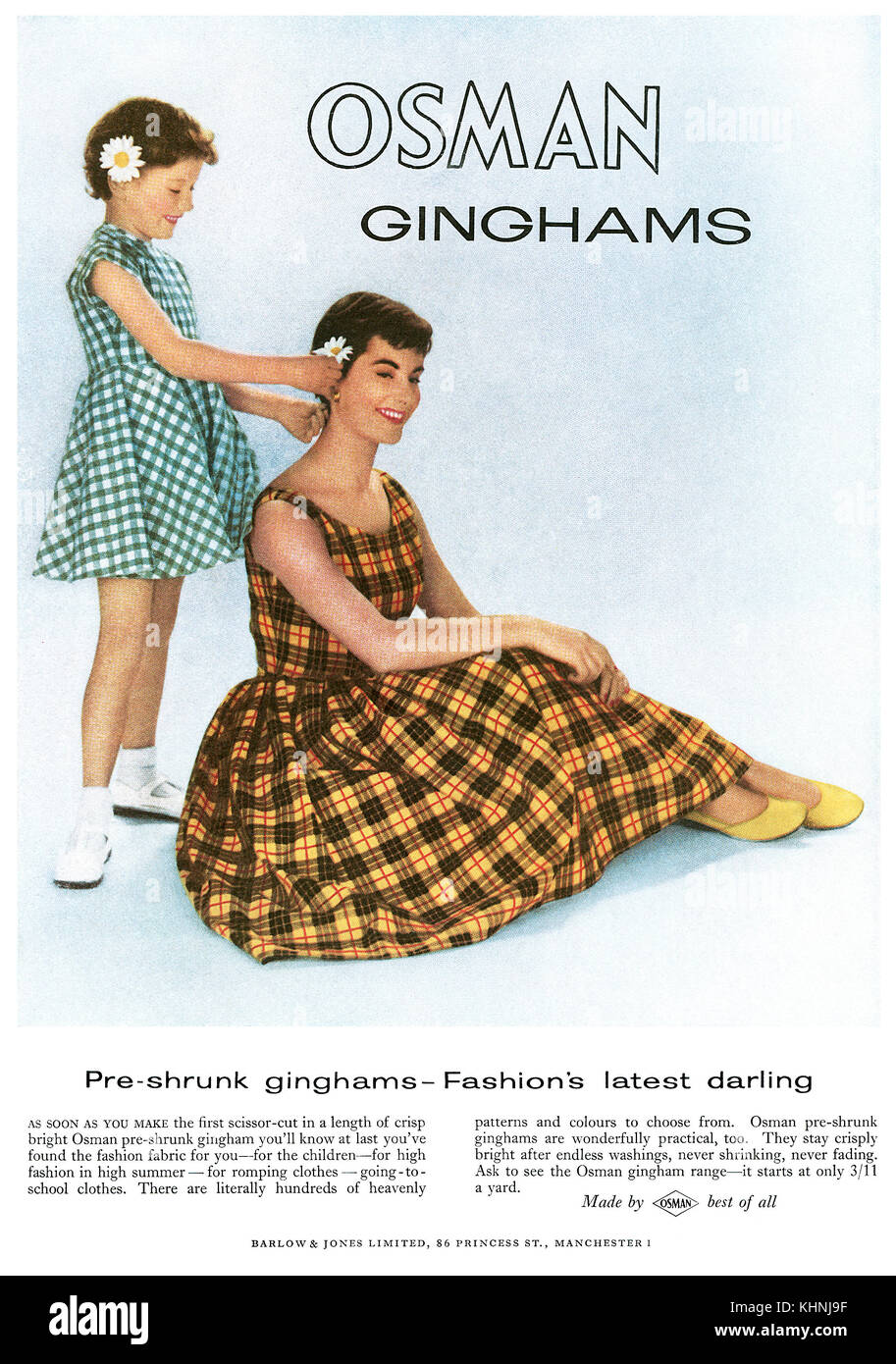 1956 British advertisement for Osman gingham fabrics. Stock Photo