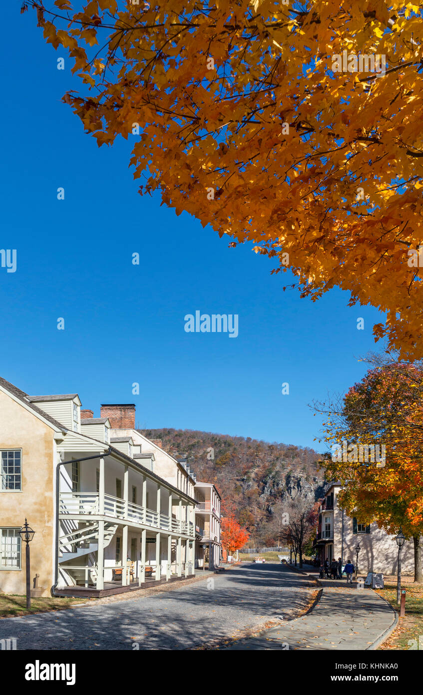 Shenandoah Street in historic Harpers Ferry, Harpers Ferry National Historical Park, West Virginia, USA Stock Photo