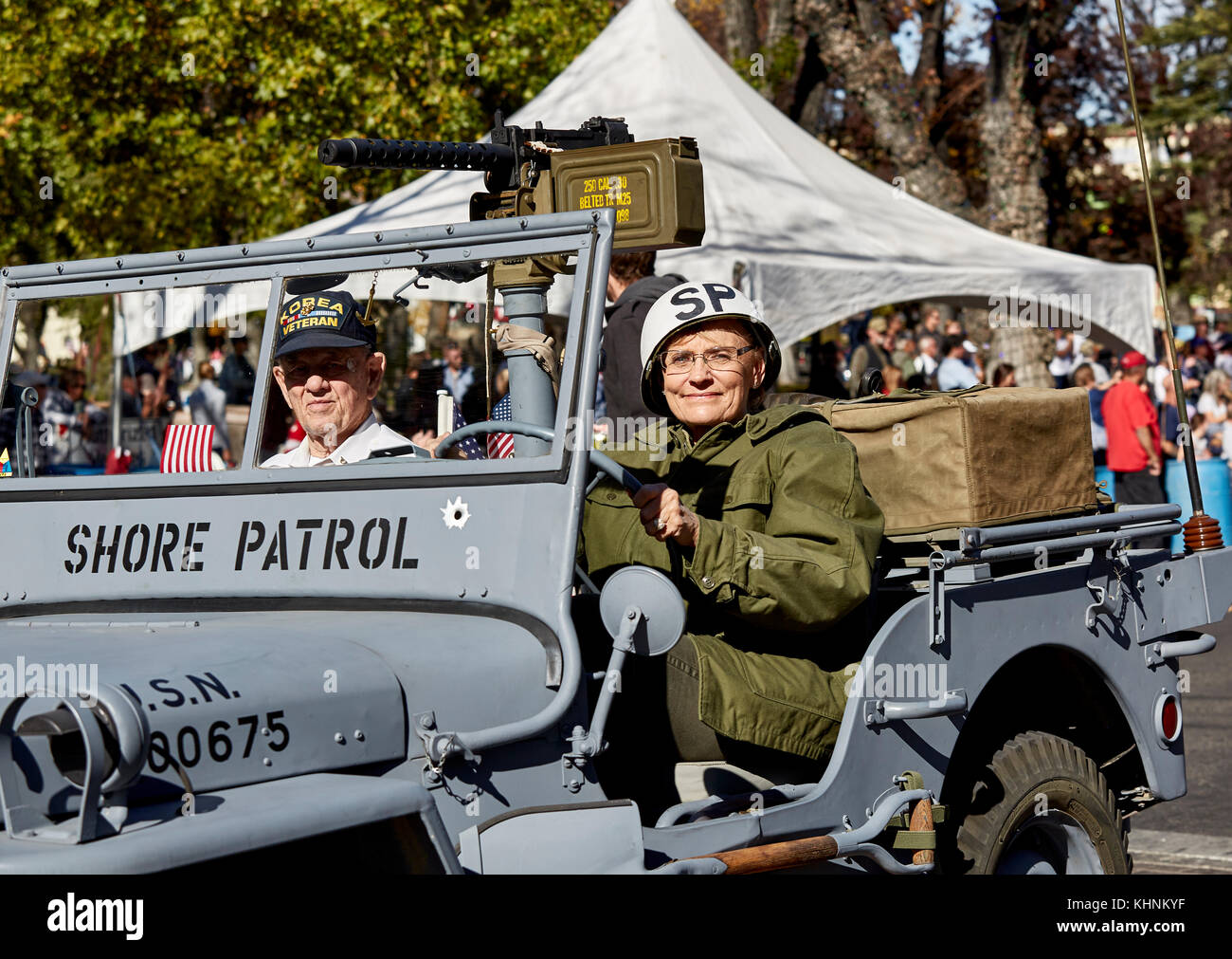 Prescott, Arizona, USA - November 11, 2017: Korean War Veterans riding in a jeep from the war in the Veterans Day Parade Stock Photo