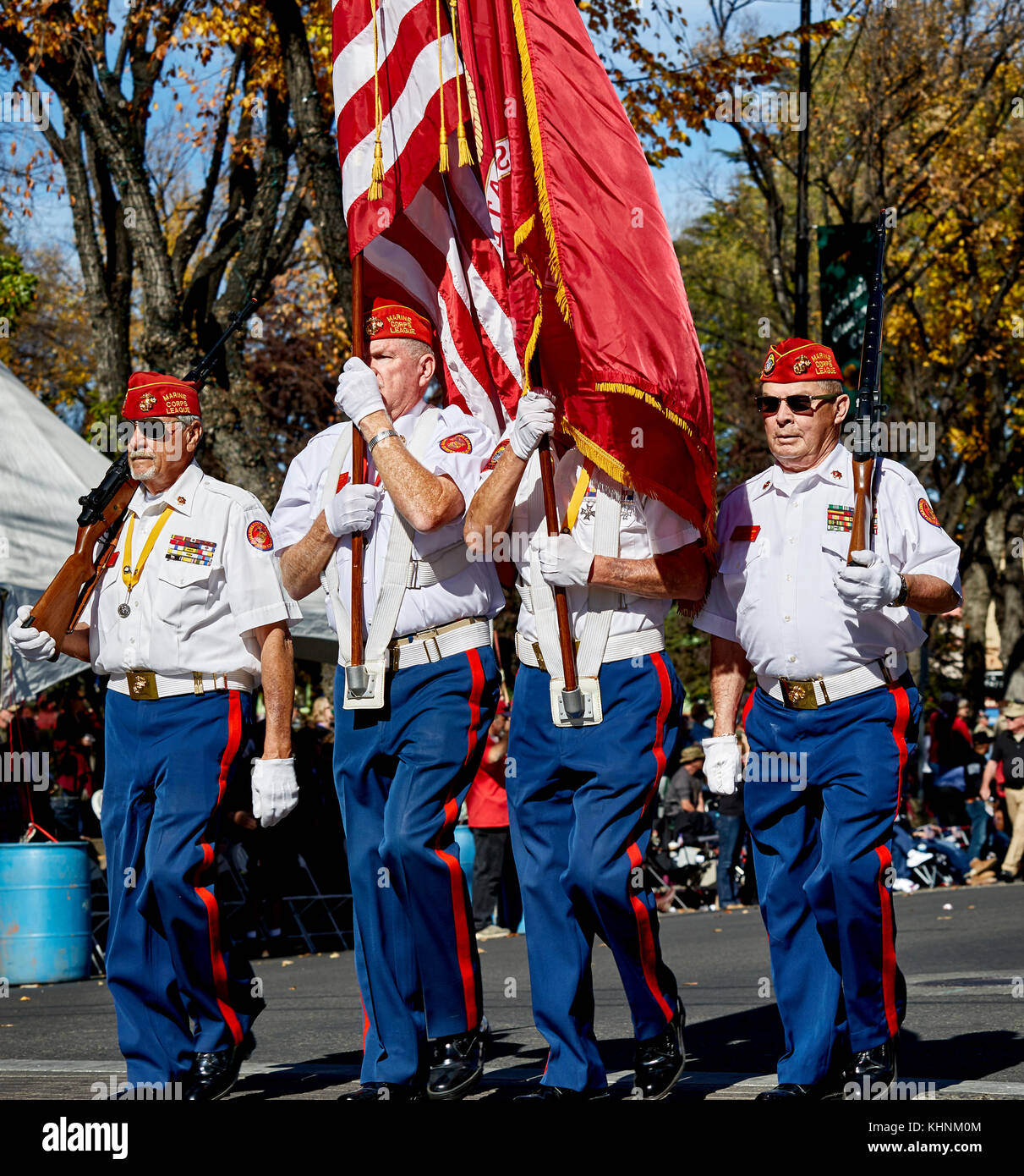 Prescott, Arizona, USA - November 11, 2017: Marine Corps League marching in the Veterans Day Parade Stock Photo
