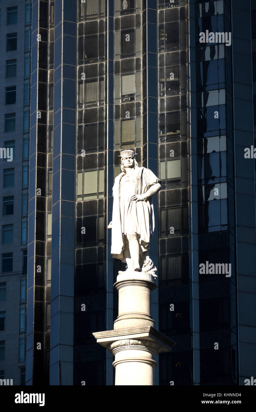The controversial Christopher Columbus statue in Columbus Circle in New York City Stock Photo