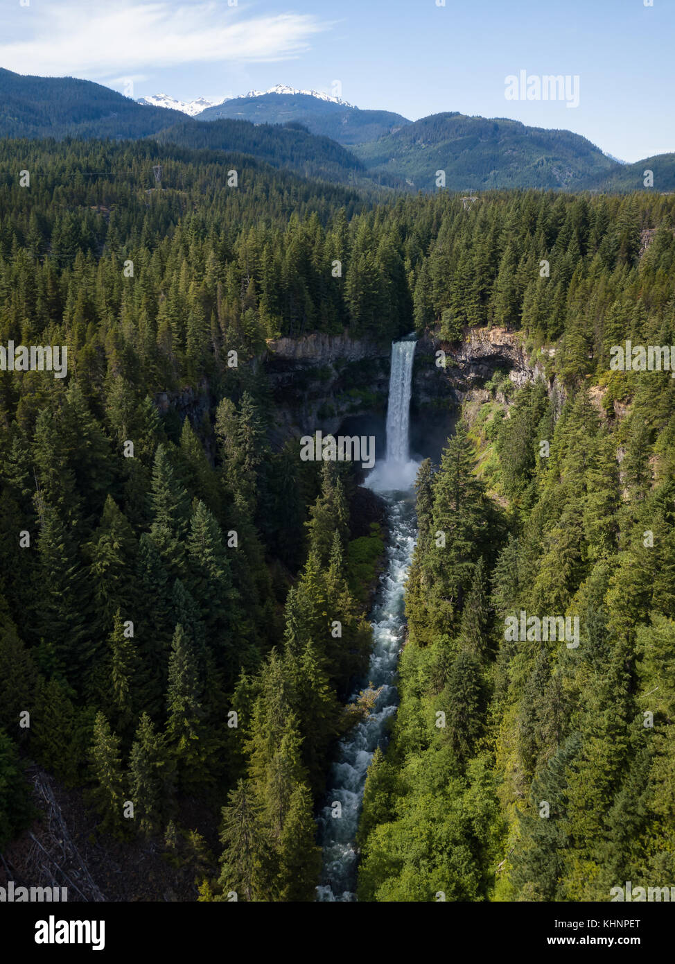 Aerial view of a beautiful waterfall in a canyon (Brandywine Falls). Taken near Whistler and