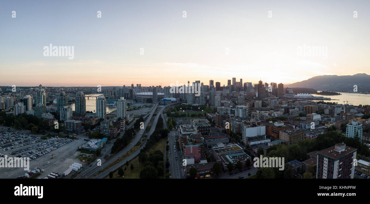 Aerial panoramic view of Downtown Vancouver, British Columbia, Canada ...