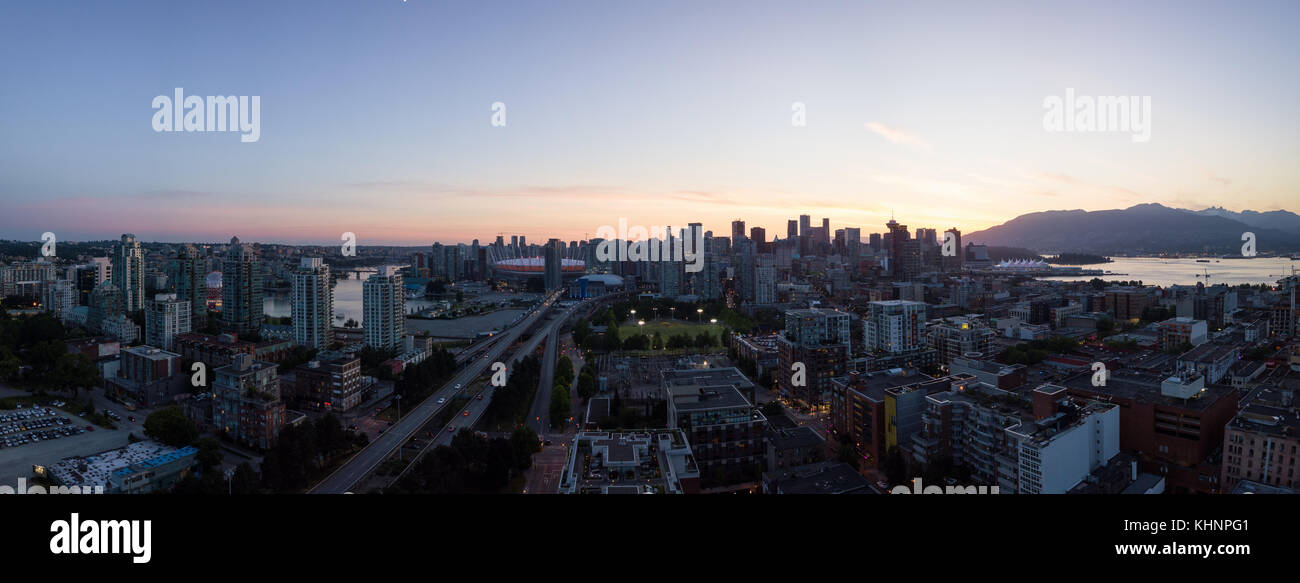 Aerial panoramic view of Downtown Vancouver, British Columbia, Canada ...