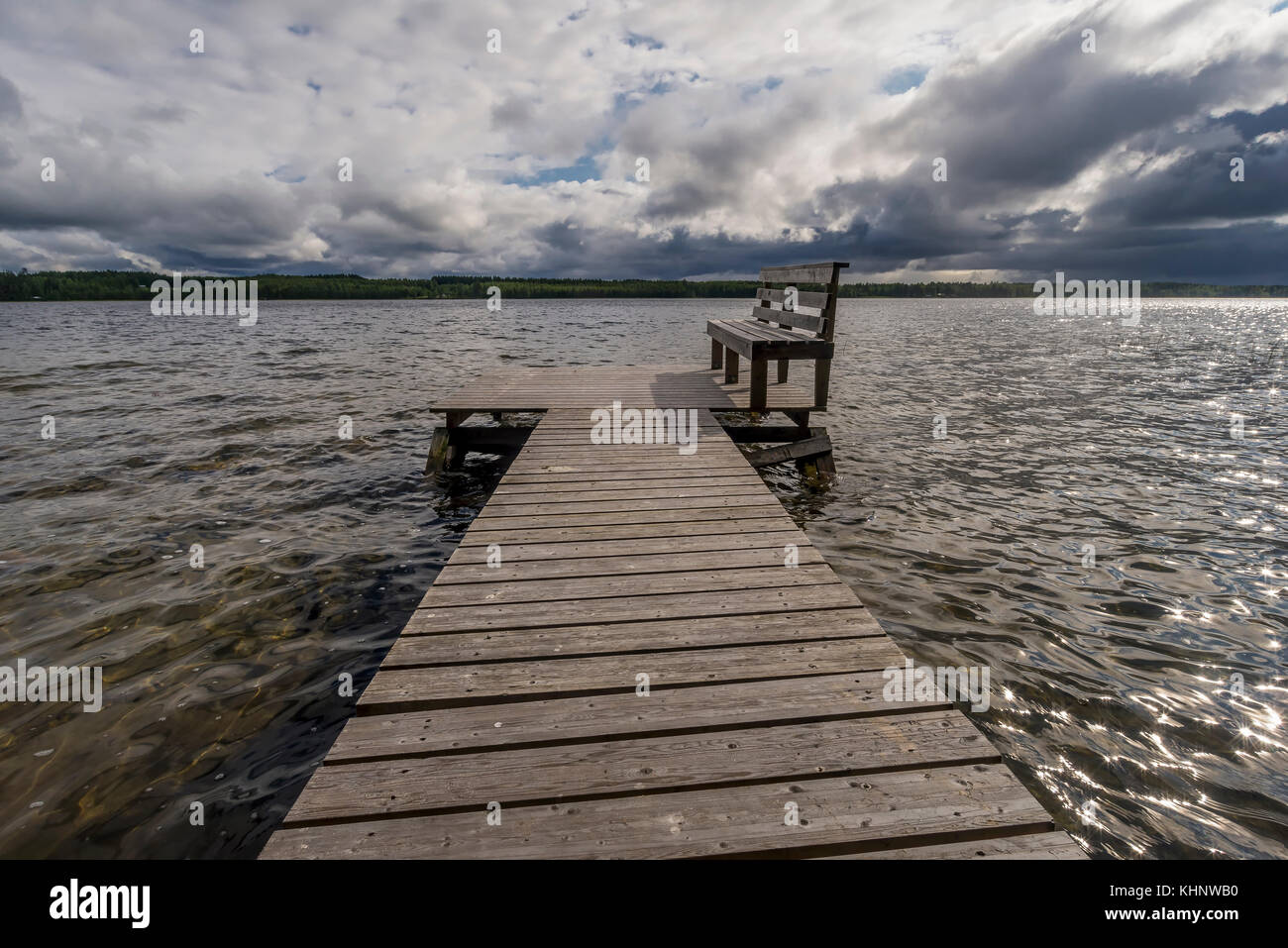 The bench on the lake , Rantasalmi, Finland Stock Photo