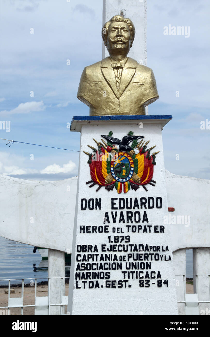 Monument of Don Eduardo Avaroa in Copacobana, Bolivia Stock Photo