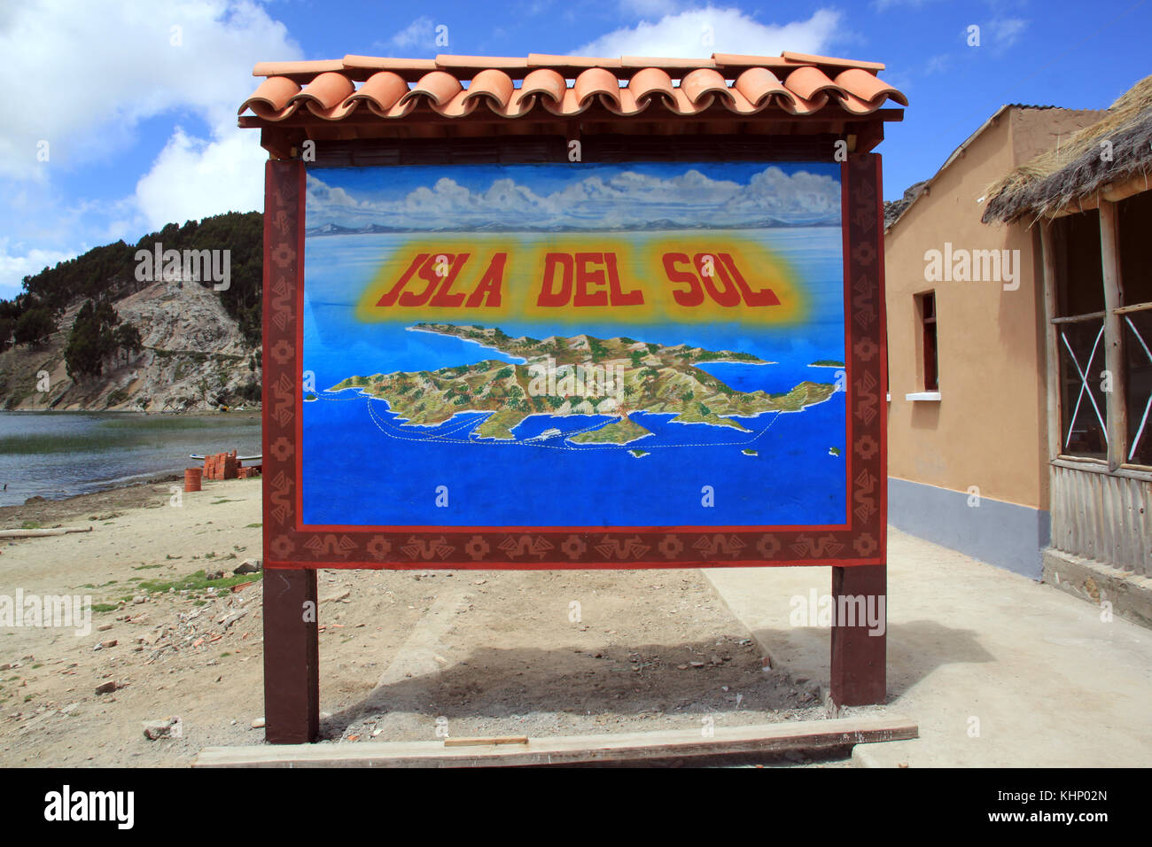 Isla Sign Sign of Isla del Sol on the island of Titicaca, Bolivia Stock Photo - Alamy