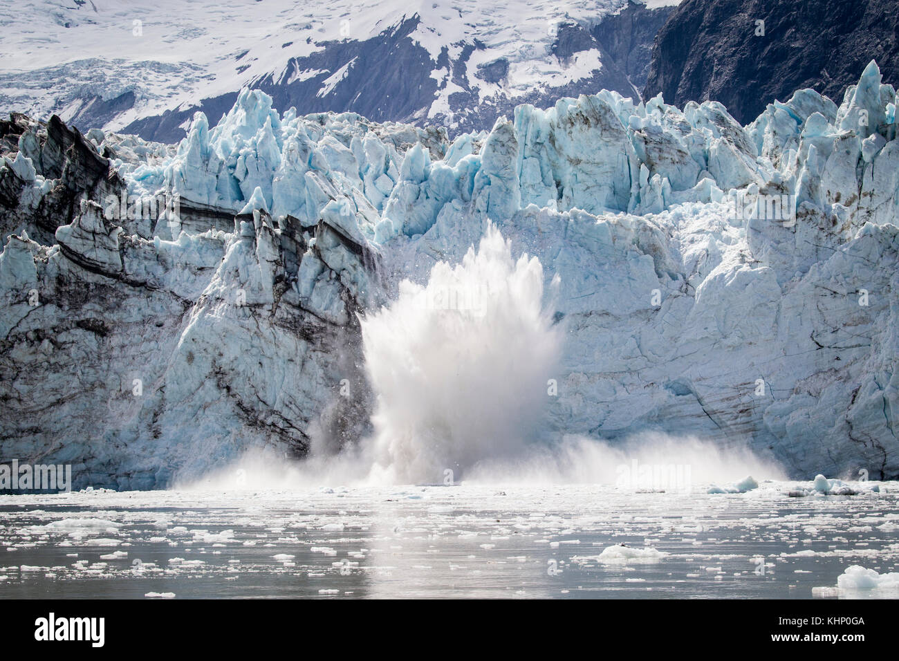 Large piece of ice calving off Johns Hopkins Glacier, Glacier Bay