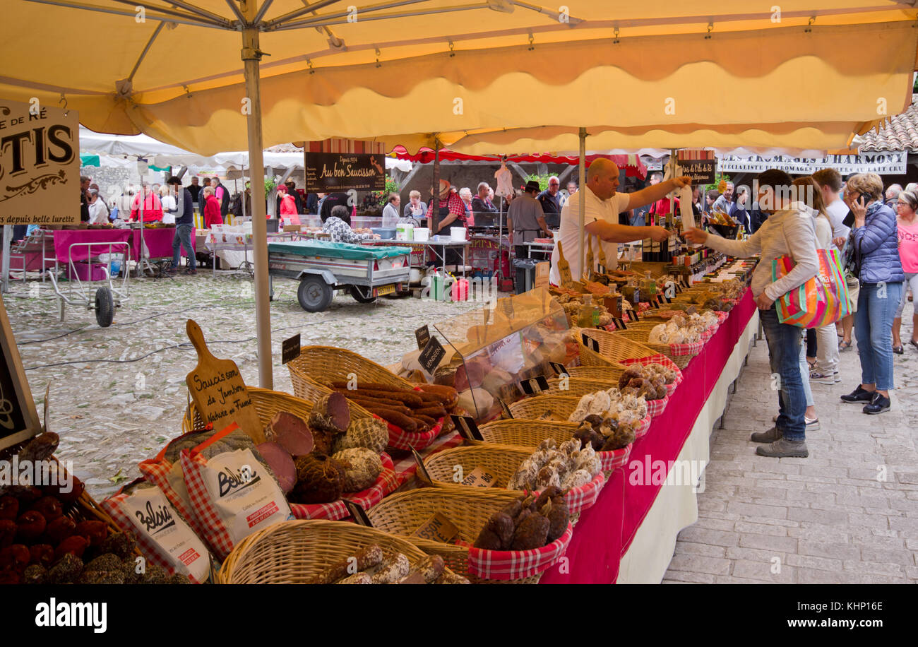 La Flotte market cooked meats stall Stock Photo